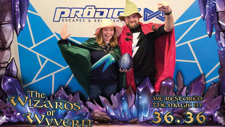 A photo of Liz and Gord celebrating escaping the escape room in 36 mins